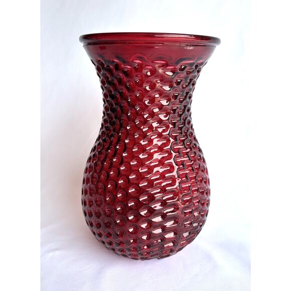 Vintage Large Ruby Red Glass Bubble Texture Vase 10” Tall - Picture 1 of 7